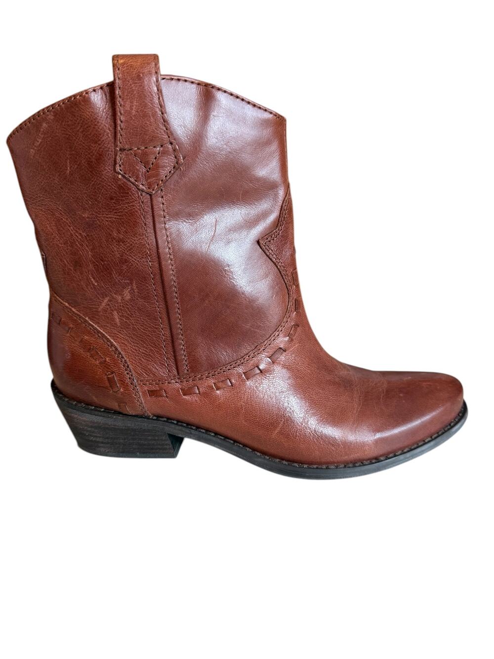 Franco Sarto Leather Western Ankle Boots Booties Brown 7